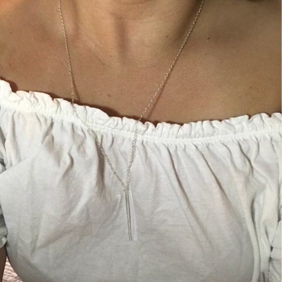 LAST ONE! Silver long chain necklace w/ bar charm - Picture 5 of 6